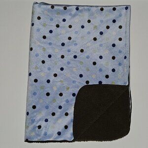 Just Born Blue Brown Green White Polka Dot Fleece Baby Blanket Lovey 29" x 39"